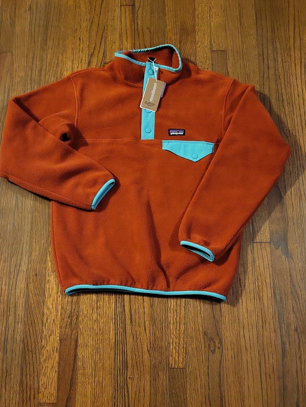 Patagonia Men's Crewneck Fleece Pullover - Rust with Teal Trim